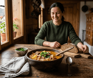 Zeljna juha s krompirjem in slanino: topel objem tradicije v skledi – zeljna juha s krompirjem in slanino